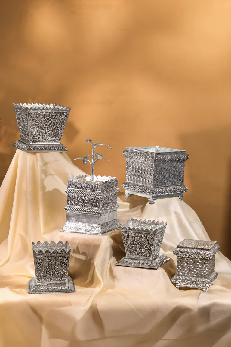 A coordinated set of silver keepsakes
